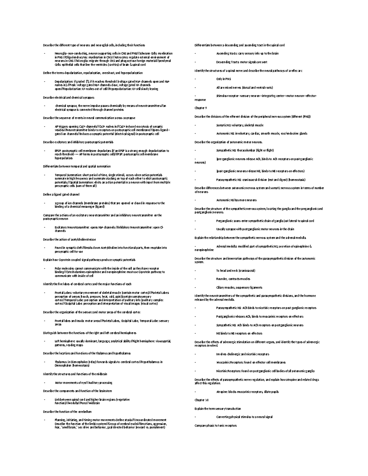 Physiology Exam 2 Cheat Sheet Final - Describe the different type of ...