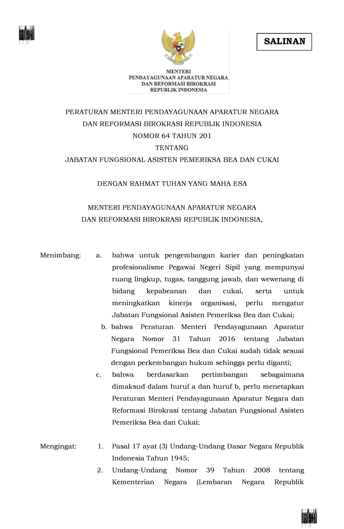 Permen Panrb No. 64 Tahun 2021 - PERATURAN MENTERI PENDAYAGUNAAN ...