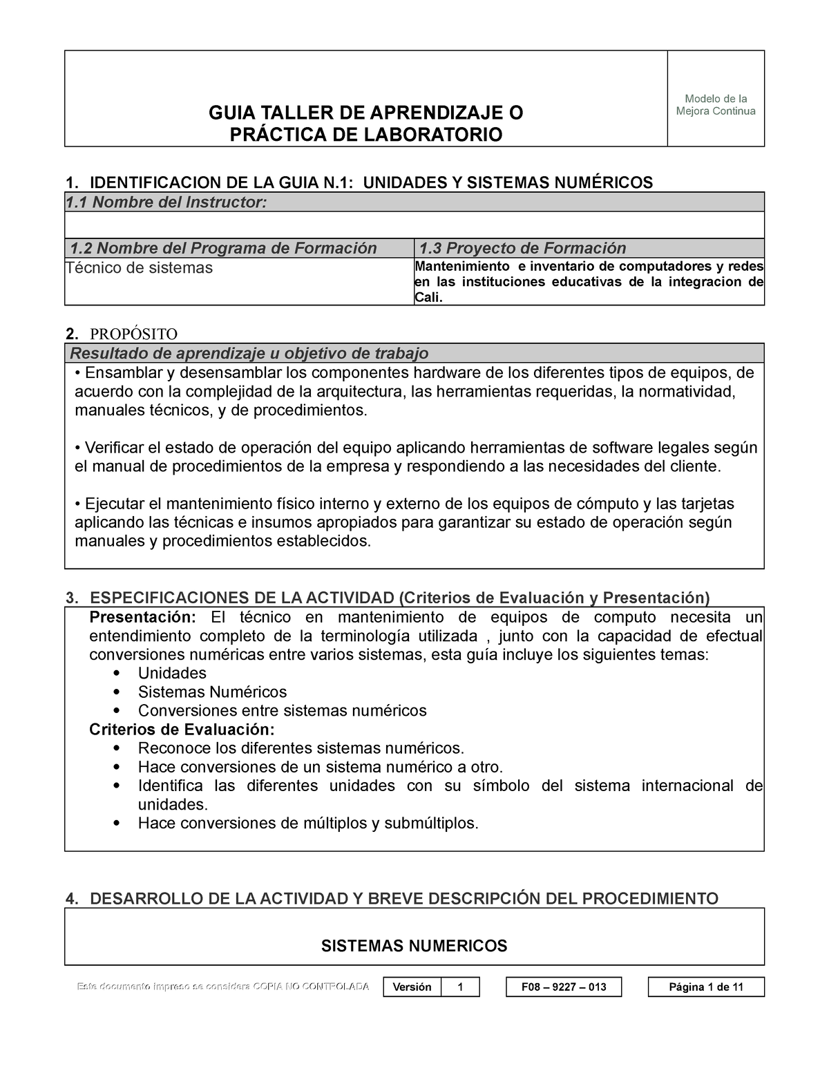 Guia Taller Mantenimiento Guia Taller De Aprendizaje O PrÁctica De Laboratorio Mejora Continua 2418