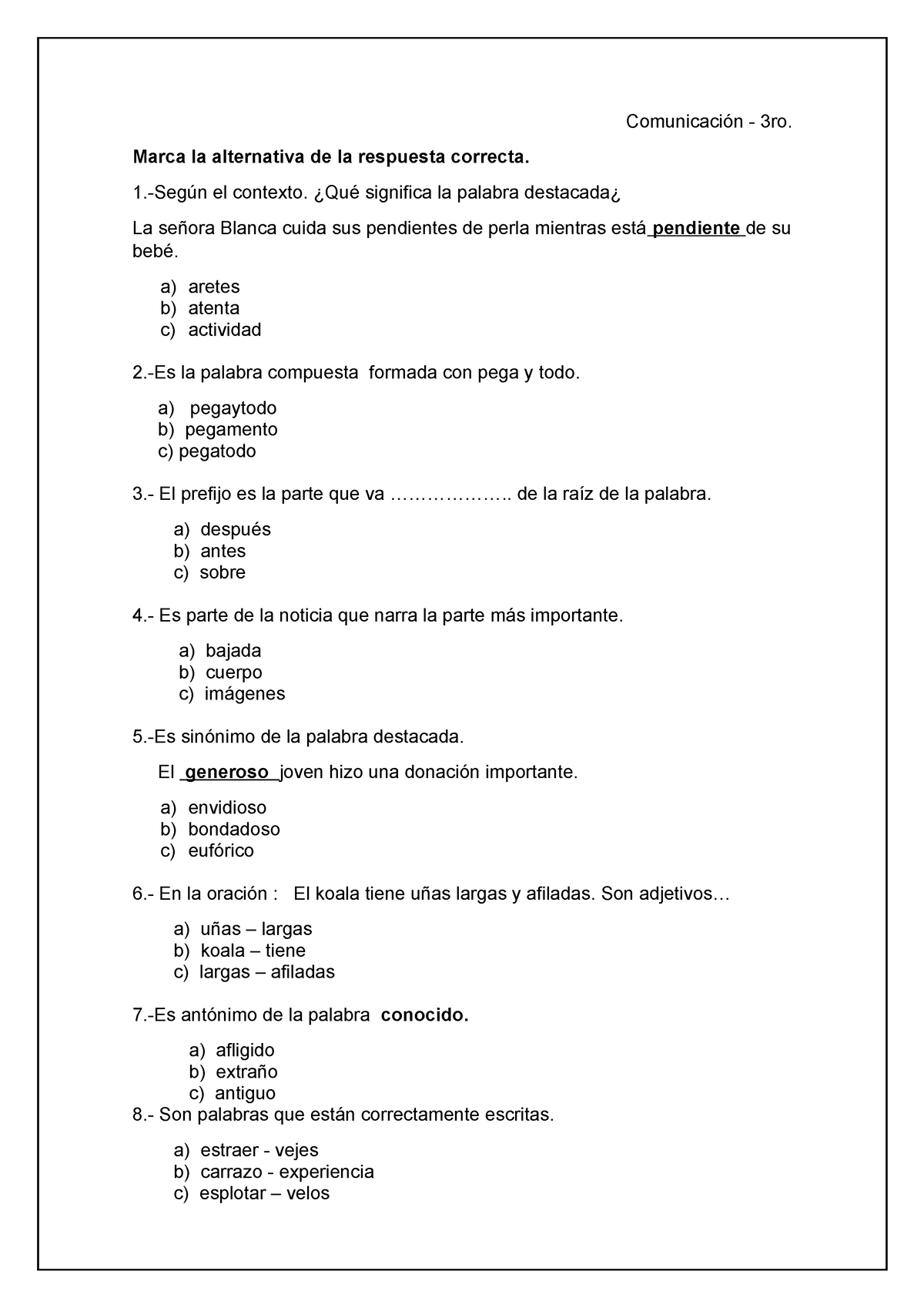 Bimestral 3RO Y 4TO - Jkkkkkkkkkhkj - Comunicación - 3ro. Marca La ...