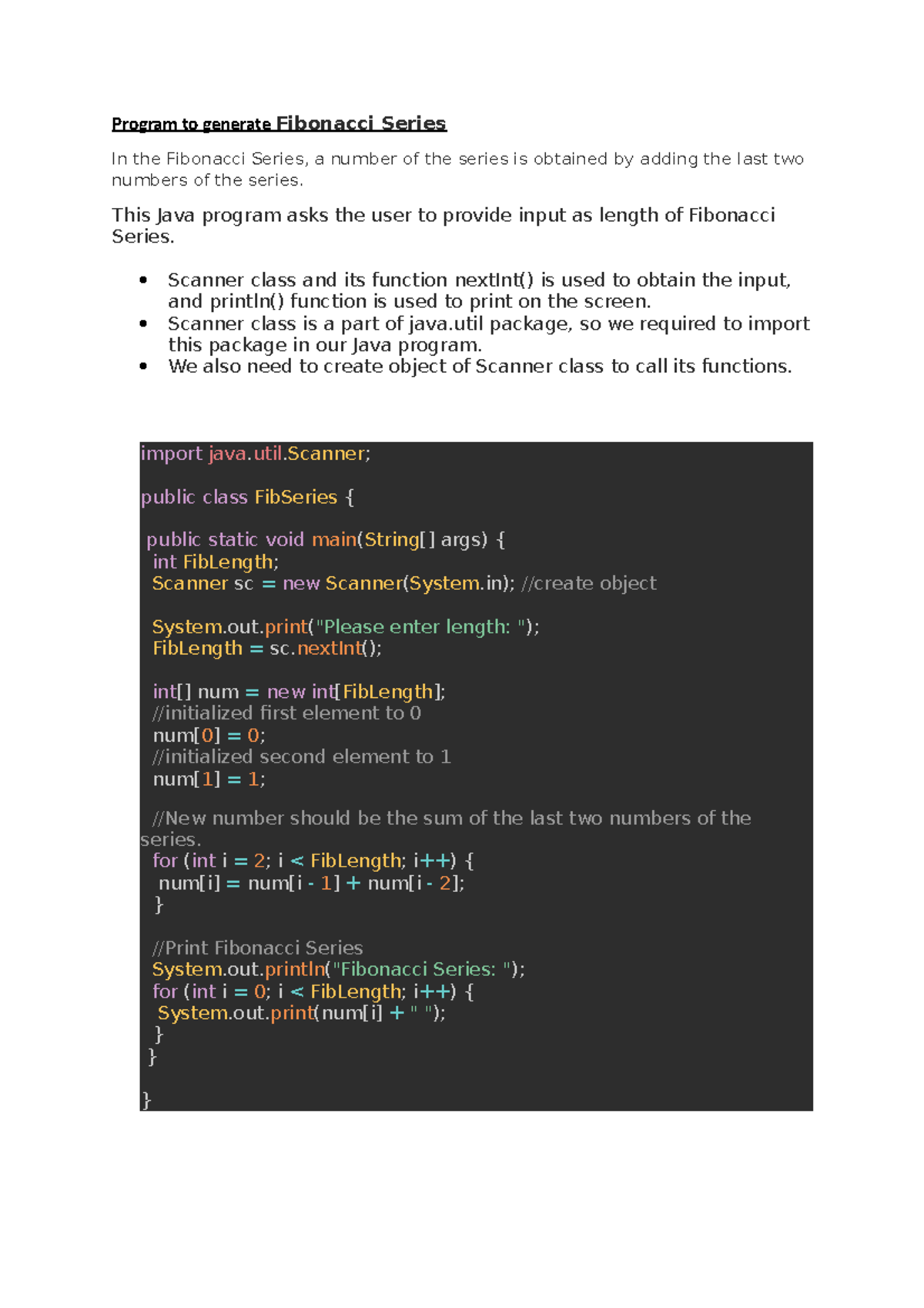 Fibonacci Series - This Java program asks the user to provide input as ...