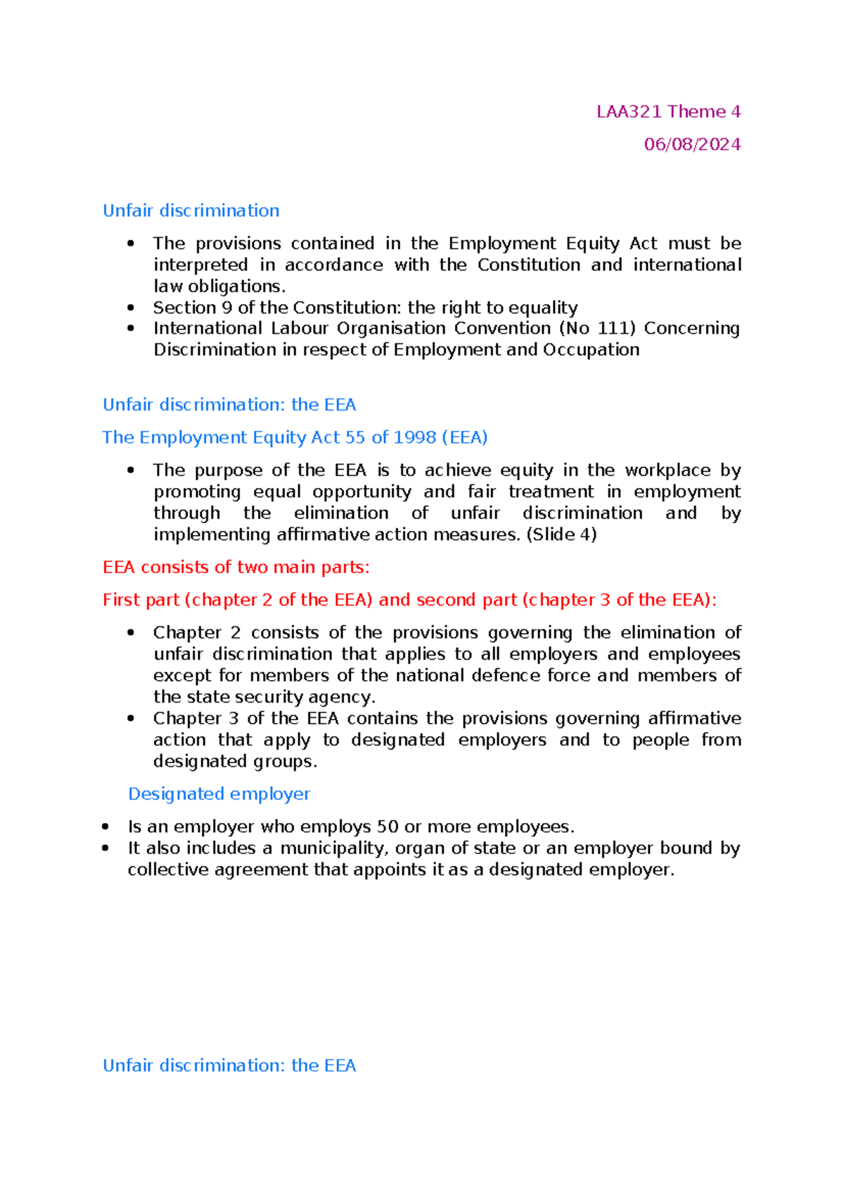LAB321 Theme 4 - LAA321 Theme 4 06/08/ Unfair discrimination The ...