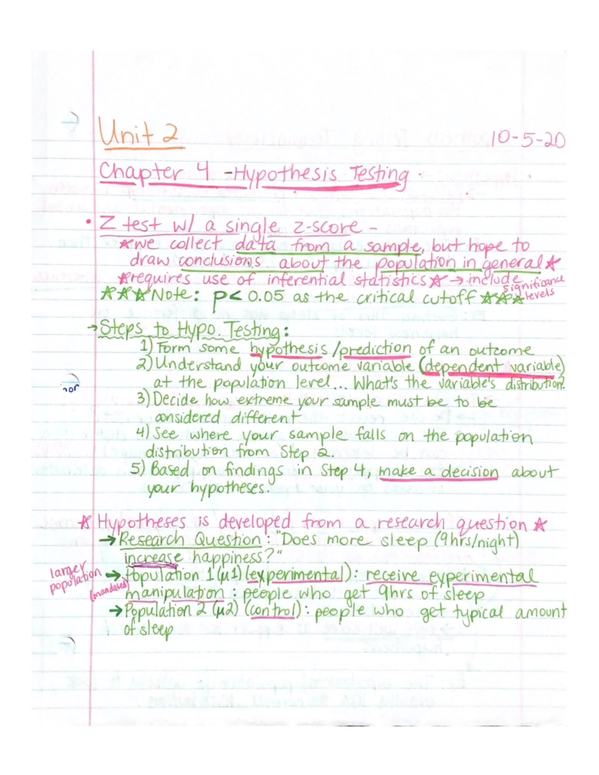 Unit 2 Chapter 4 - Personal notes (not copied from lecture) - PSYC 2241 ...