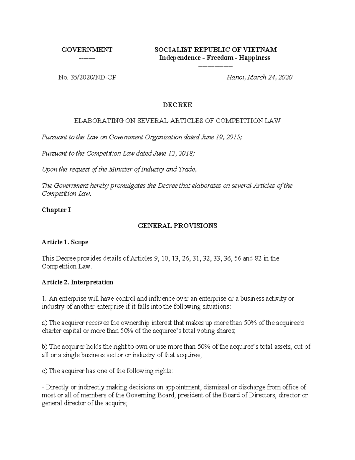 Decree 35-2020 ND-CP - GOVERNMENT - SOCIALIST REPUBLIC OF VIETNAM ...
