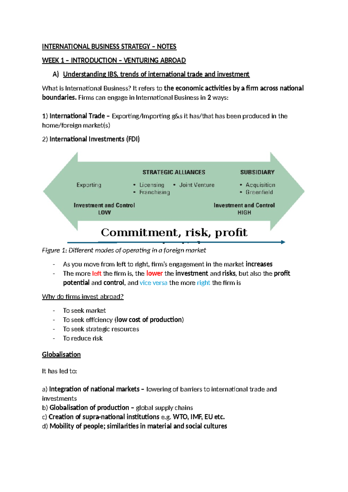 IBS Notes - Week 1 - INTERNATIONAL BUSINESS STRATEGY – NOTES WEEK 1 ...
