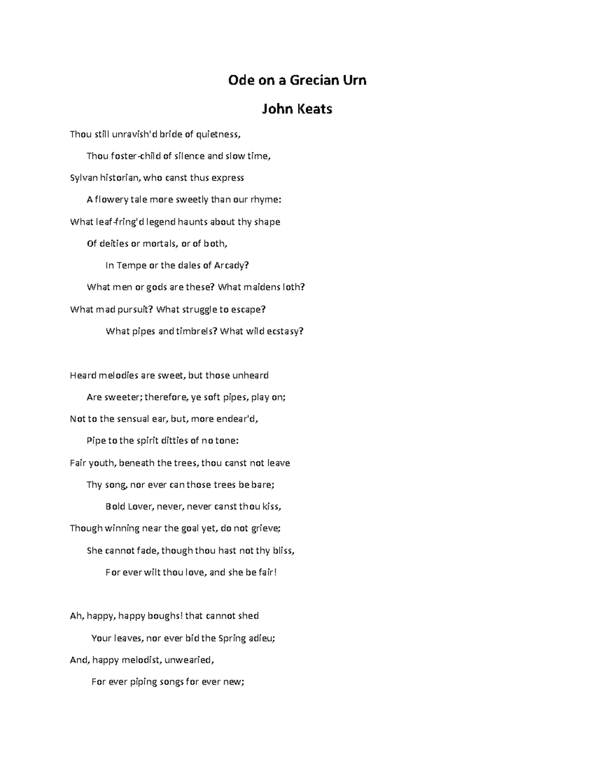 Ode on a Grecian Urn - useful - Ode on a Grecian Urn John Keats Thou ...