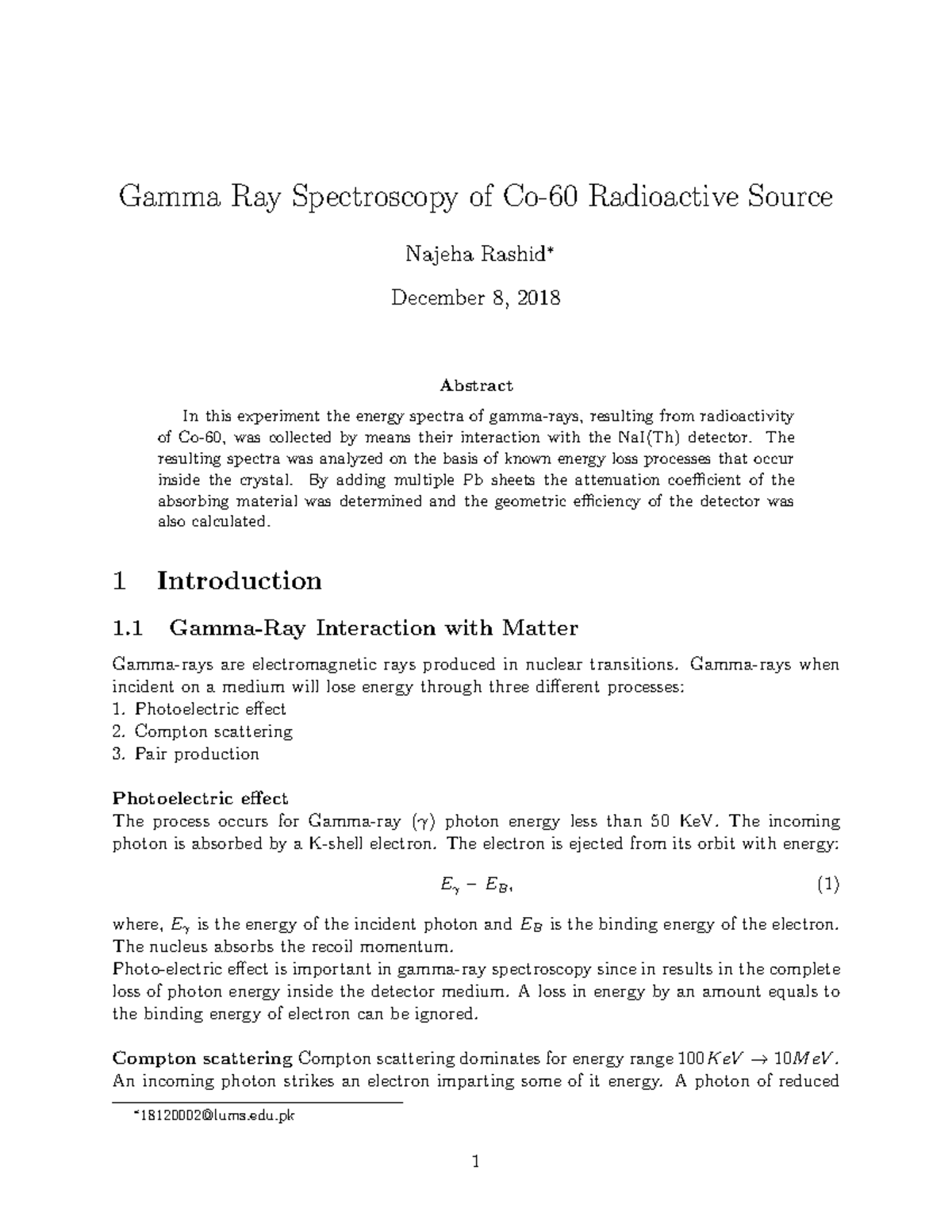 Gamma Ray Report using detector of sodium iodide - Gamma Ray ...