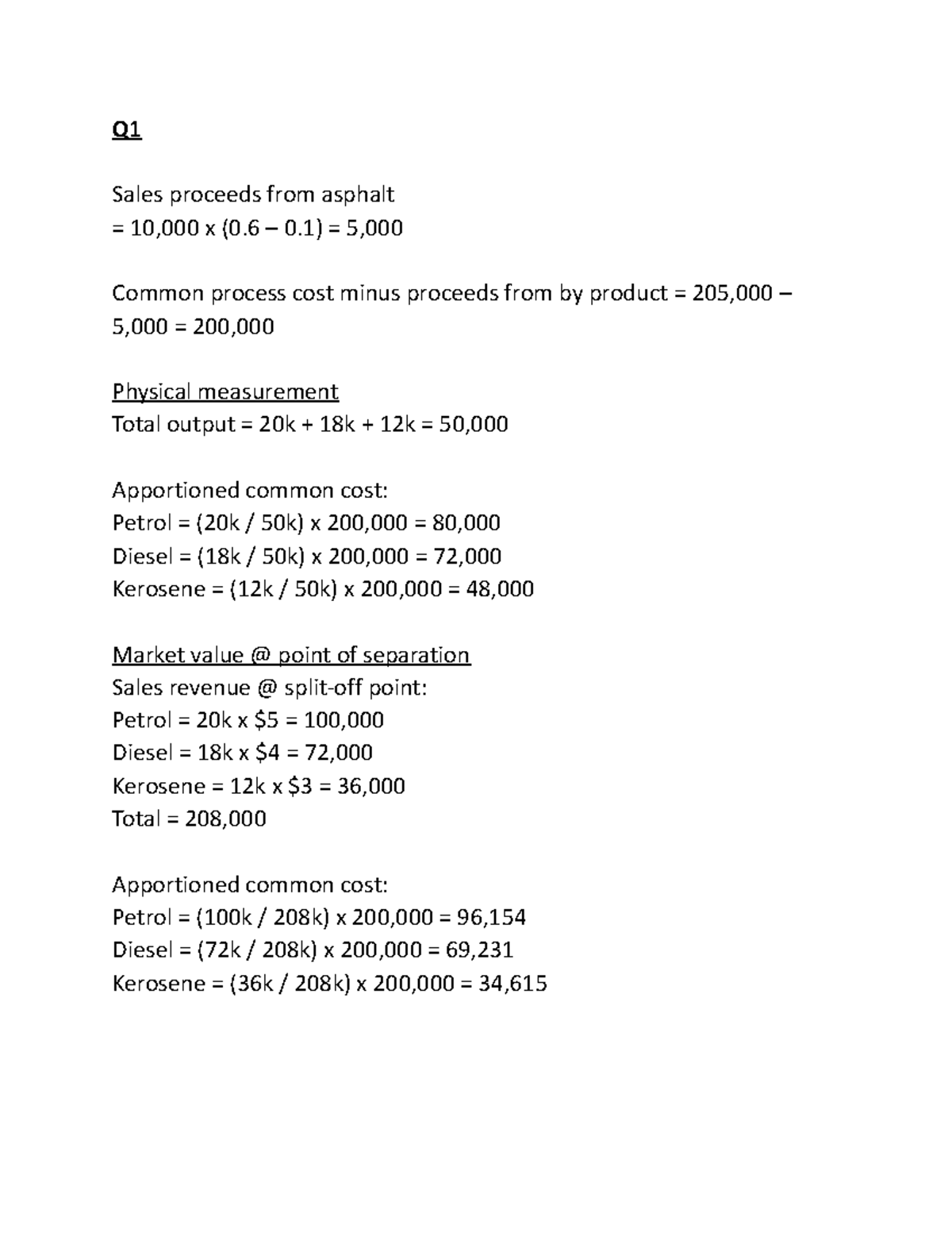 Tutorial 3 Workings enjoy Q Sales proceeds from asphalt = 10,000