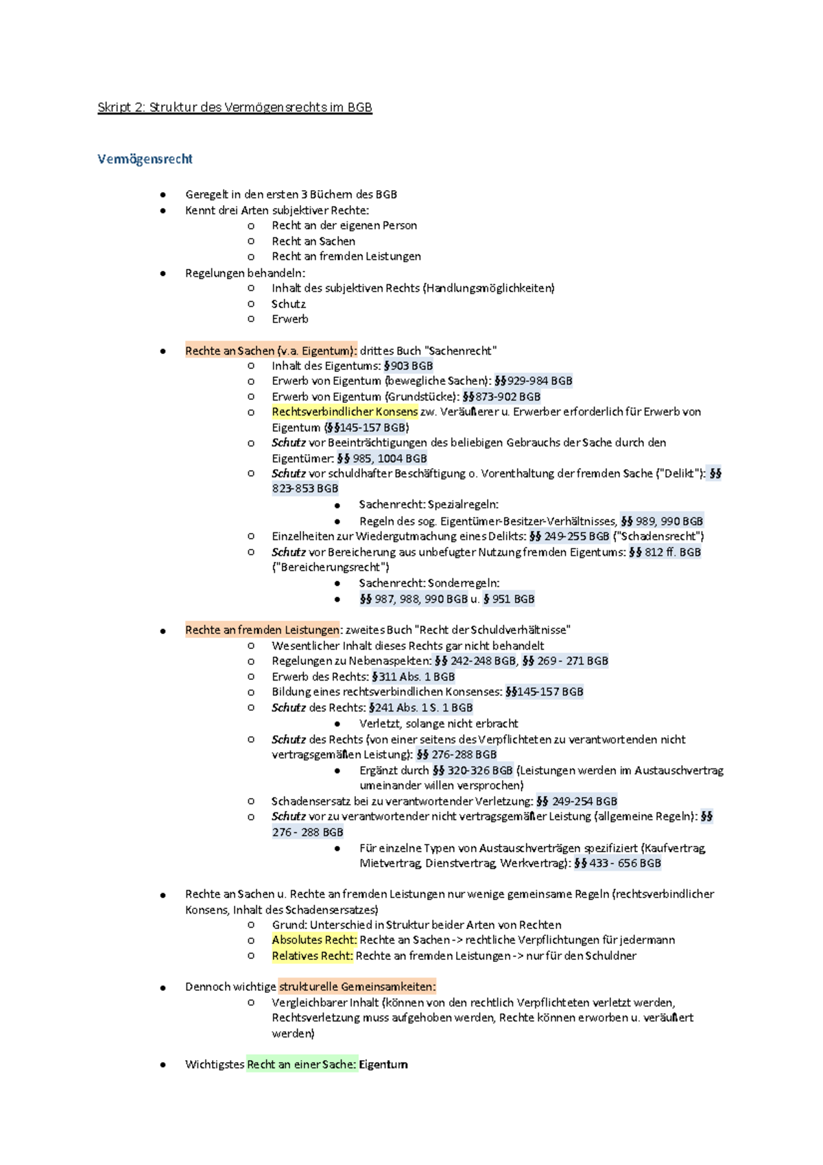 Skript 2 - Skript 2: Struktur Des Vermögensrechts Im BGB Vermögensrecht ...