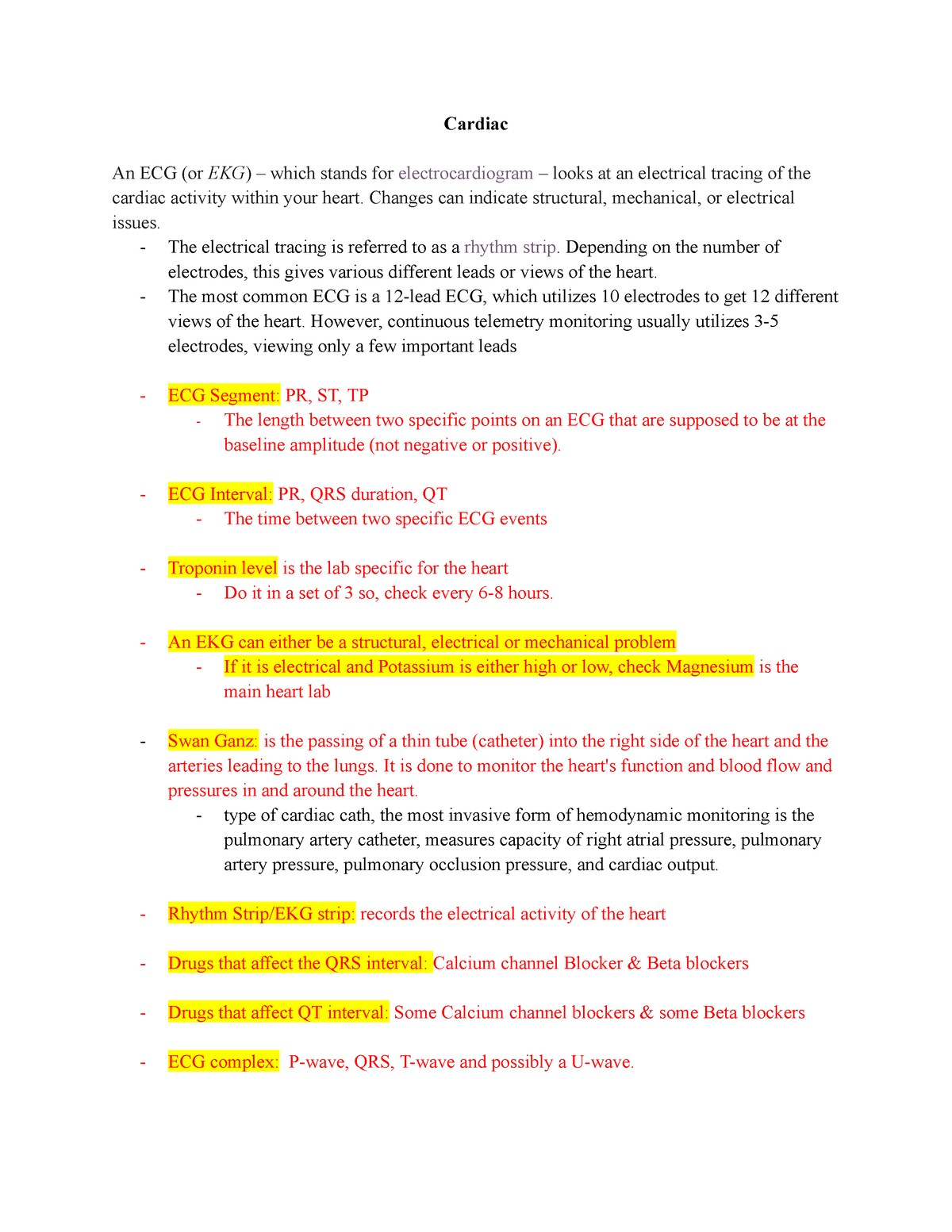 Med Surge 3 Exam 2 - Cardiac An ECG (or EKG) – which stands for ...