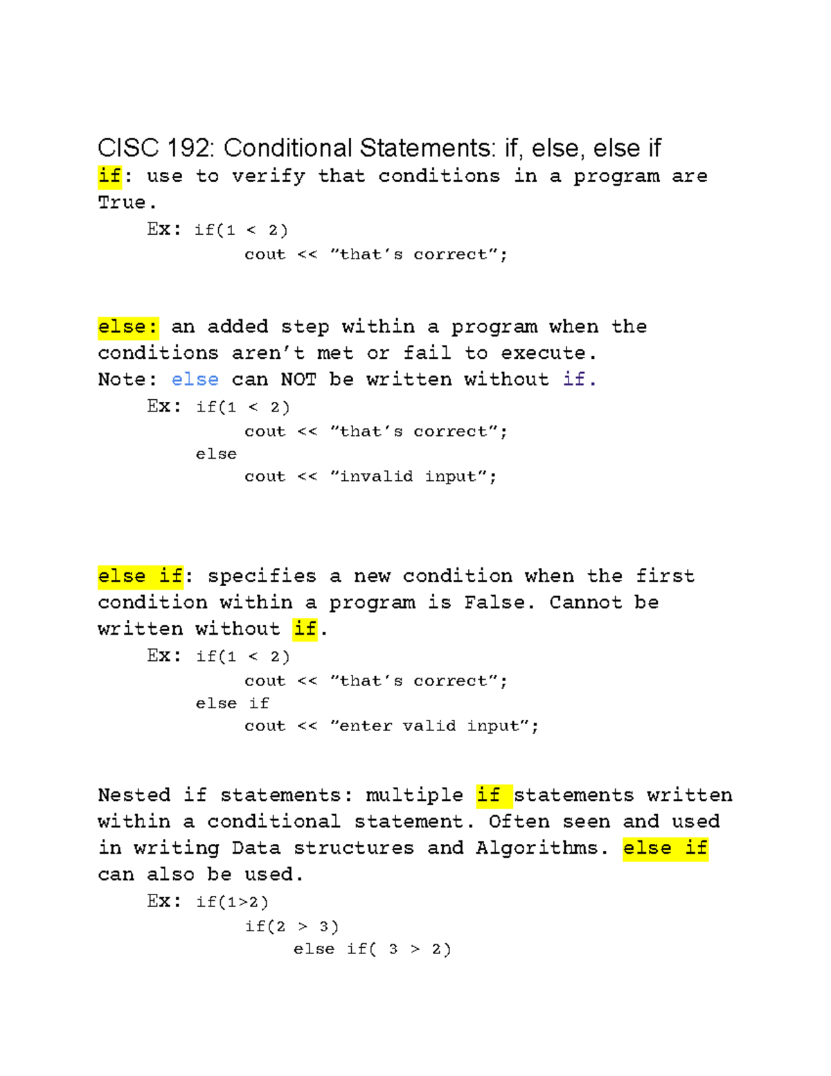 Simple Conditionals - Conditional is C++, Prof Sam Lee - CISC 192 ...