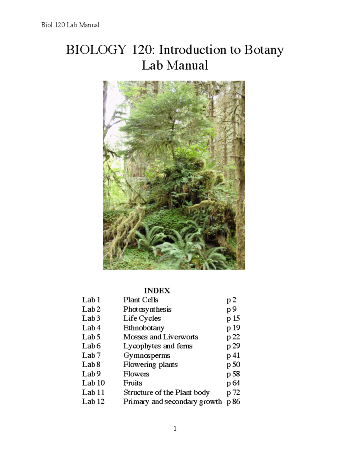 Bio120-Lab Manual F19 - Lab - BIOLOGY 120: Introduction To Botany Lab ...