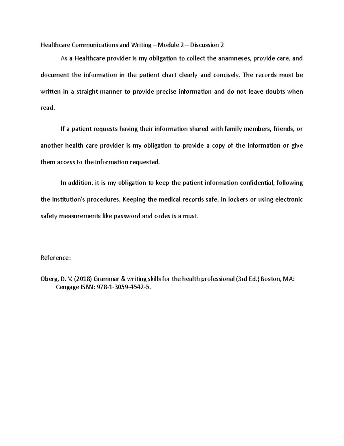 Healthcare Communications and Writing module 2 discussion 2 Studocu