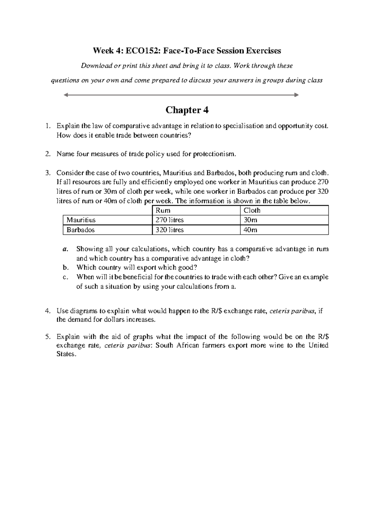 2024 Week 4 ECO152 Exercise - Week 4: ECO152: Face-To-Face Session ...