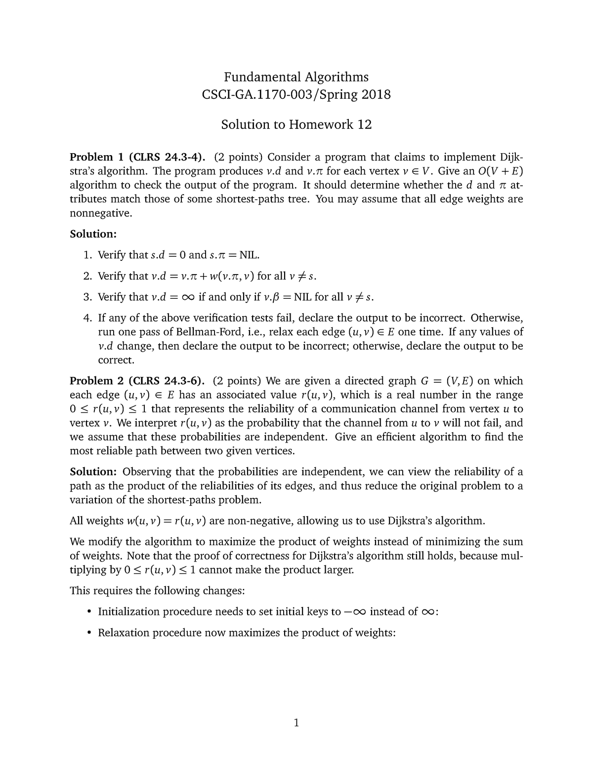 Hw12 Solution Assignment 12 Solution Fundamental Algorithms Csci Ga 1170 003 Studocu