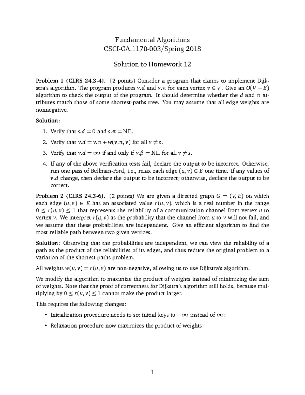 Hw12 Solution Assignment 12 Solution Fundamental Algorithms Csci Ga 1170 003 Studocu