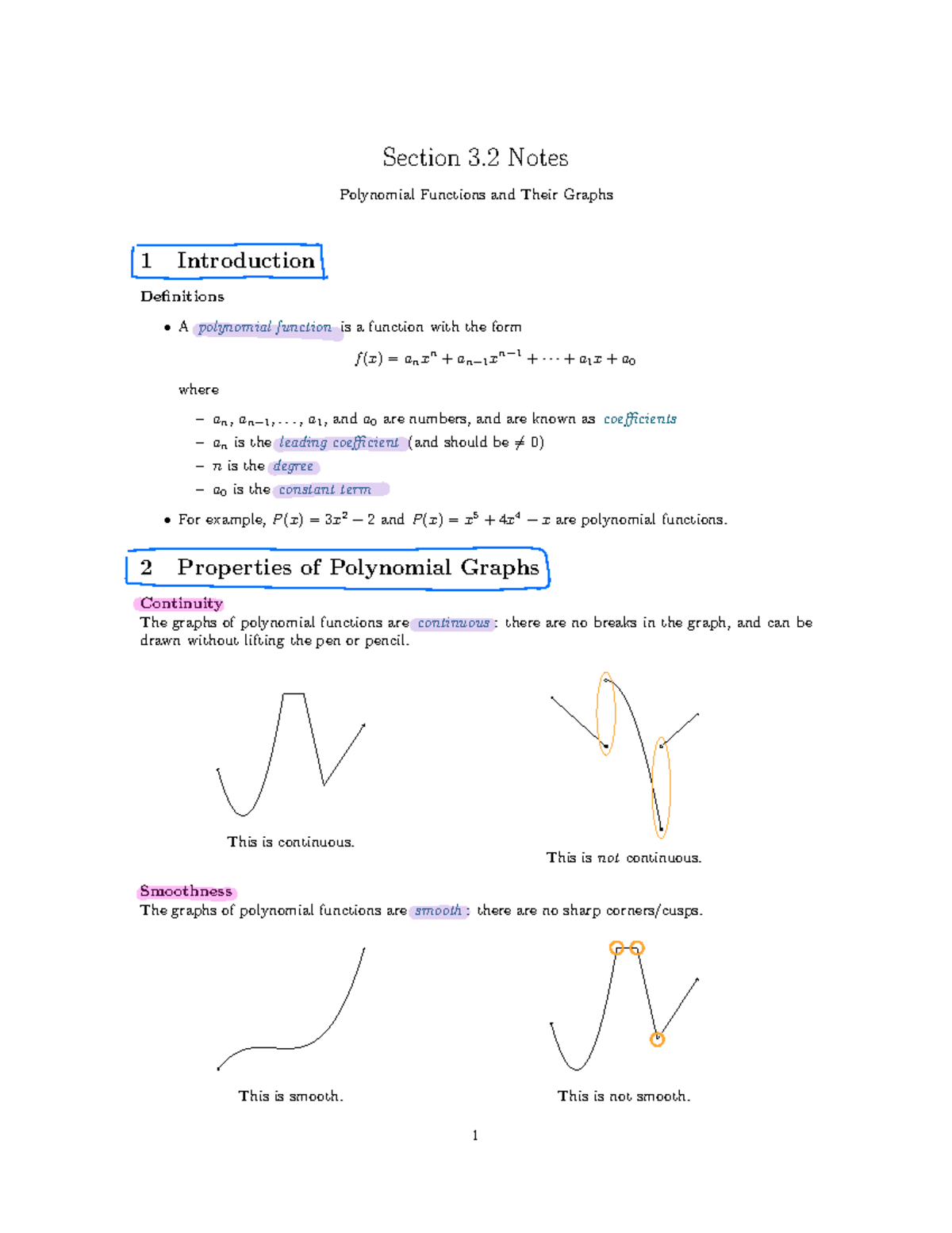 Polynomial functions and their graphs - . . , a1 , and a0 are numbers ...