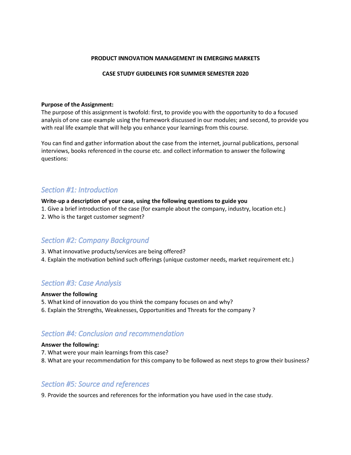 Case study guidelines SS 28 PRODUCT INNOVATION MANAGEMENT IN
