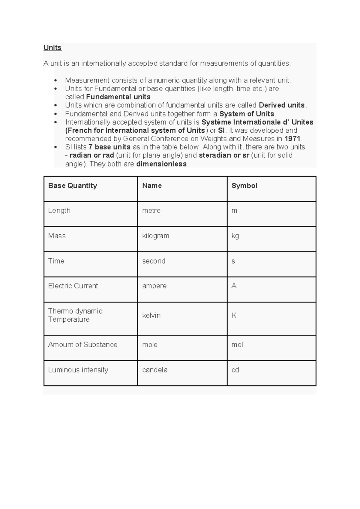 units and measurement - Units A unit is an internationally accepted ...