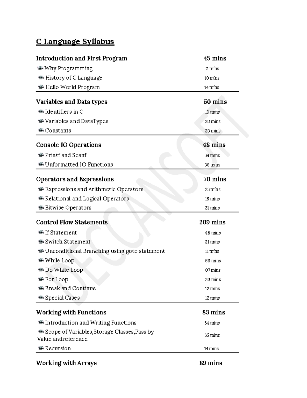 C Language Syllabus - eee - C Language Syllabus Introduction and First ...