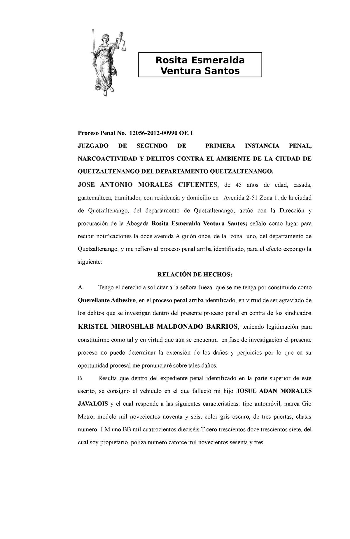 248943579 Solicitud Para Constituirse Como Querellante Adhesivo Y Resolucion Ejemplos Proceso 8162