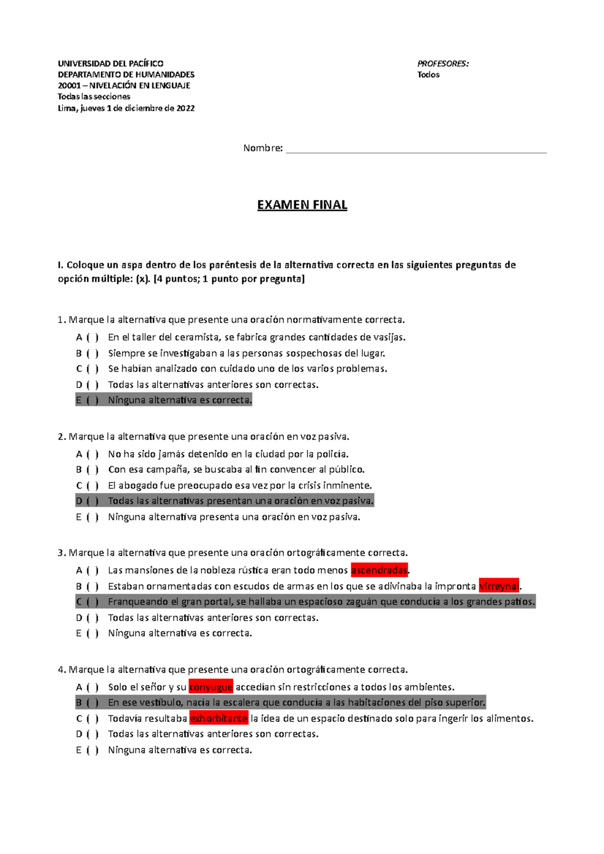 Examen Final Resuelto - Nivelación En Lenguaje (2022-2) - UNIVERSIDAD ...