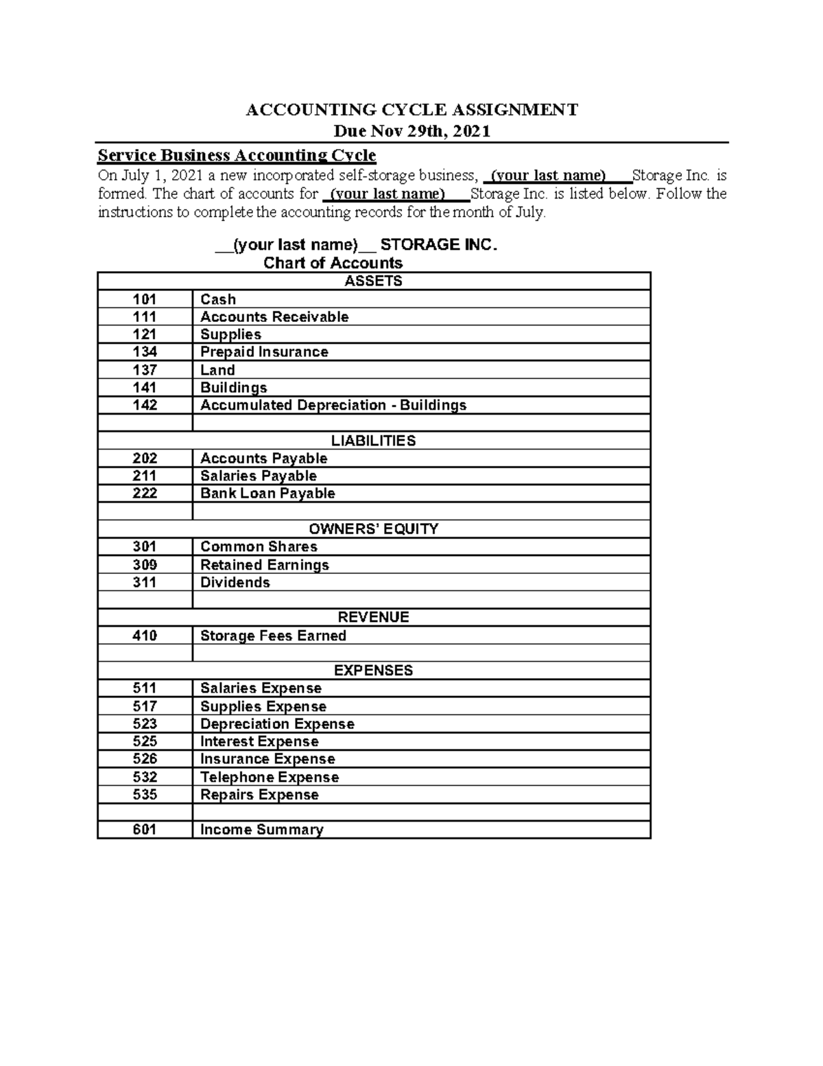 Accounting Cycle Assignmentt Updated Fall 2021(1) - ACCOUNTING CYCLE ...
