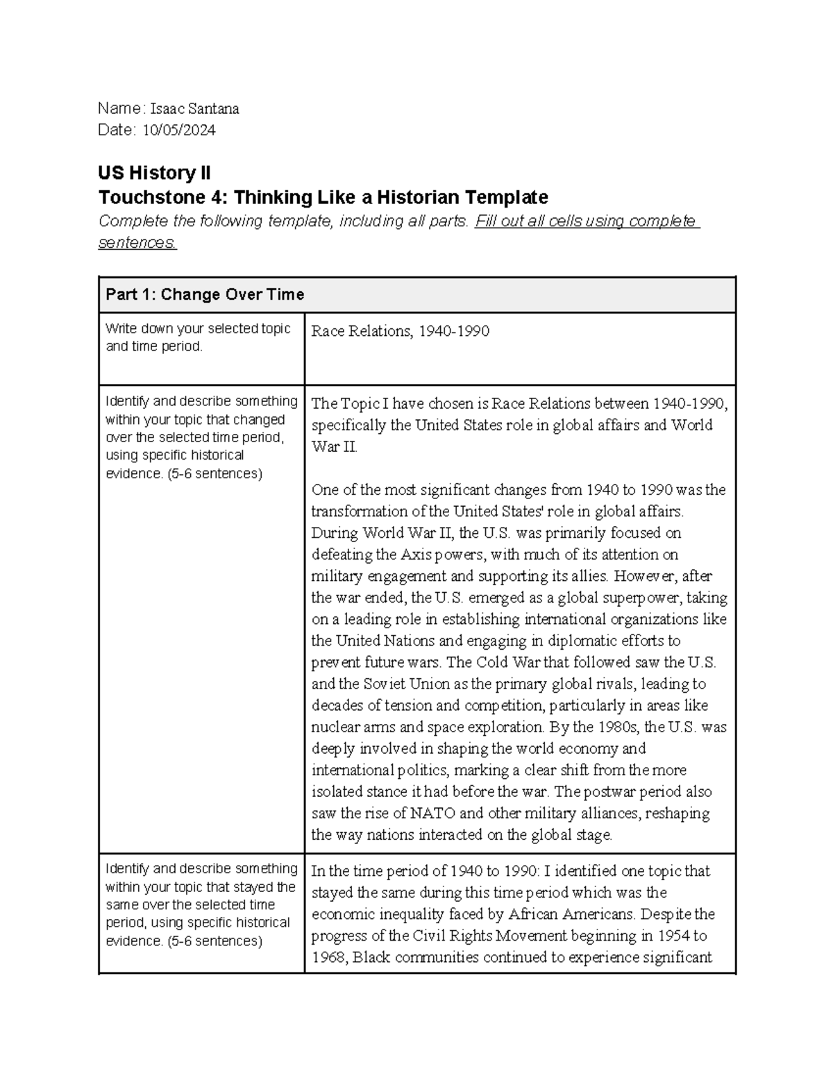 US History II Touchstone 4 Template - Name: Isaac Santana Date: 10/05 ...