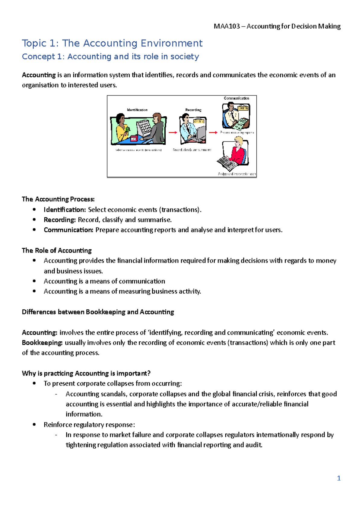 AccountingLecture Notes Week 1 - Topic 1: The Accounting Environment ...