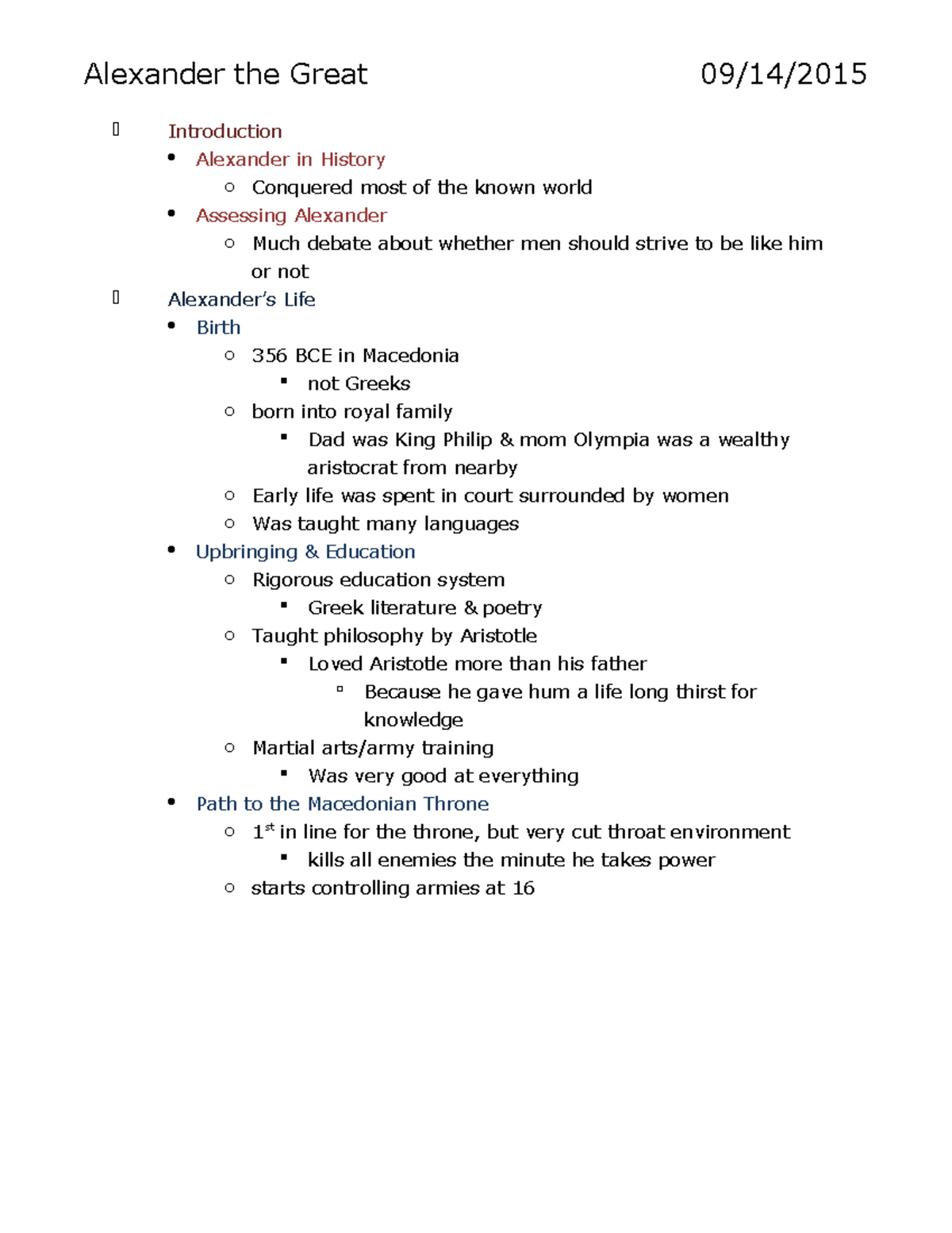 Alexander the Great Outline combining book & class notes Alexander