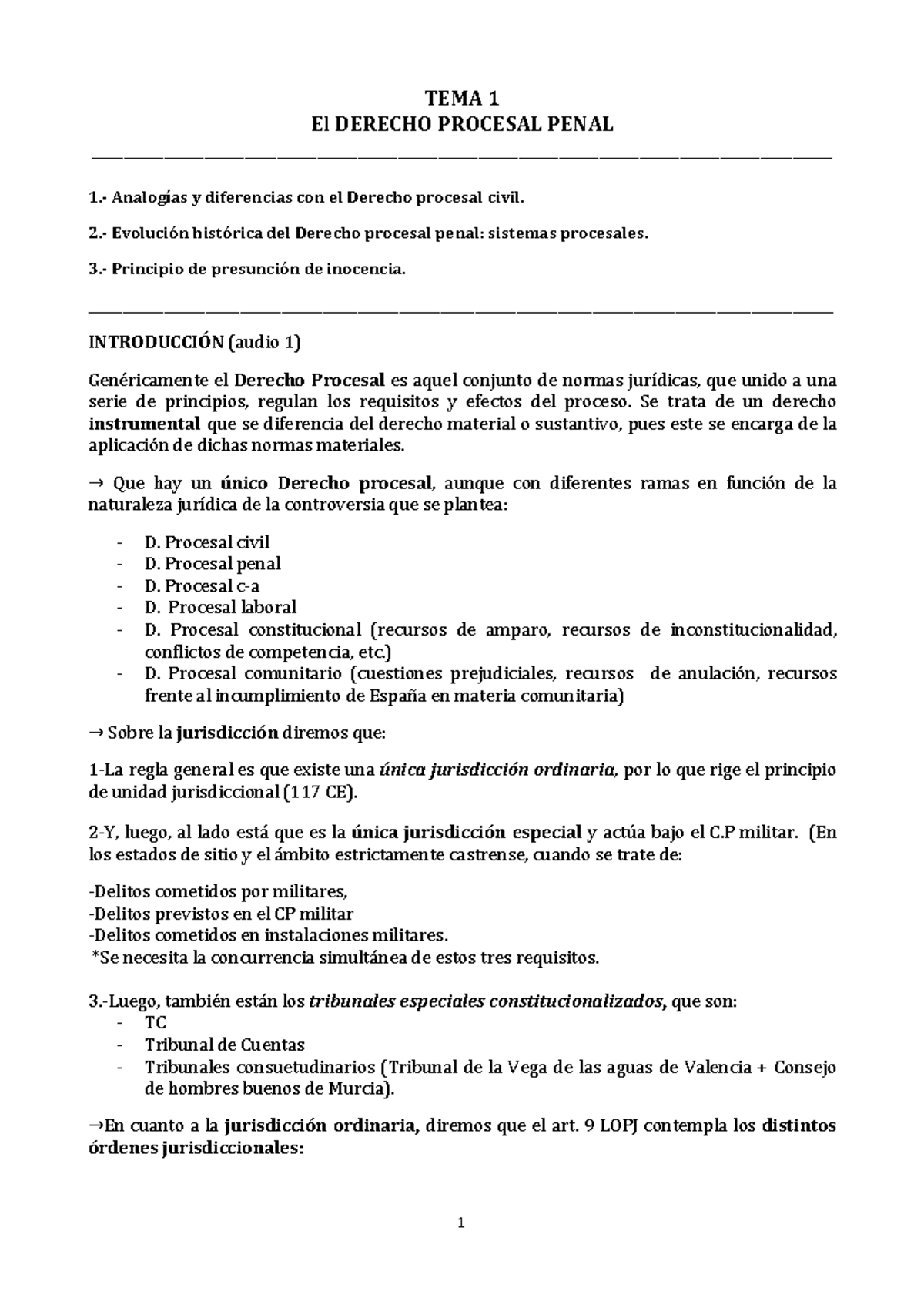 Procesal 3 - apuntes - TEMA 1 El DERECHO PROCESAL PENAL - Studocu