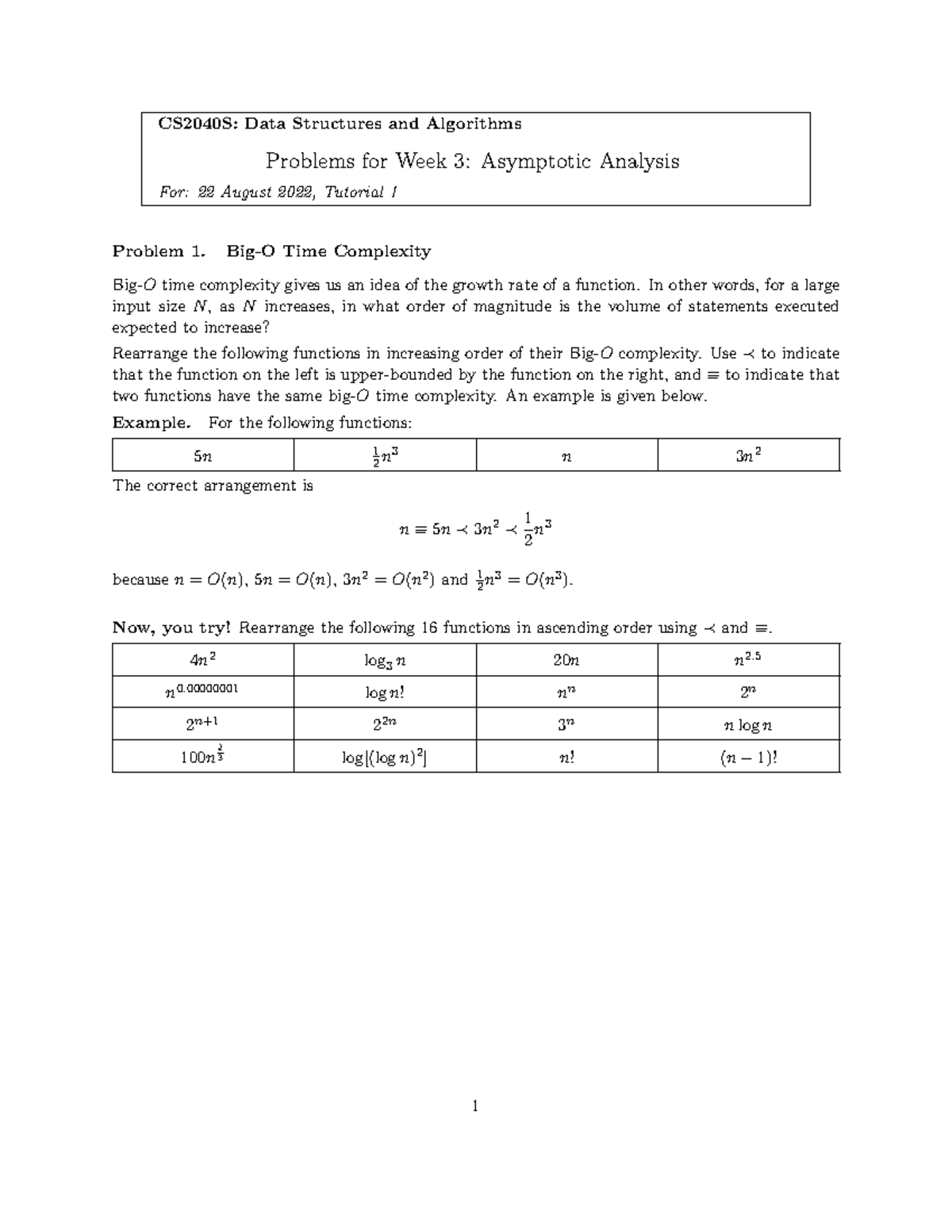 CS2040S Tutorial 1 Qns - Nil - CS2040S: Data Structures And Algorithms ...