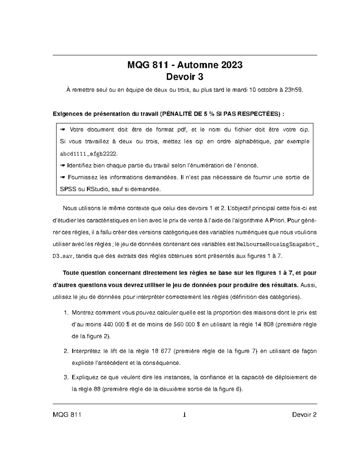 Devoir 3A23 MQG811 - MQG 811 - Automne 2023 Devoir 3 À Remettre Seul Ou ...