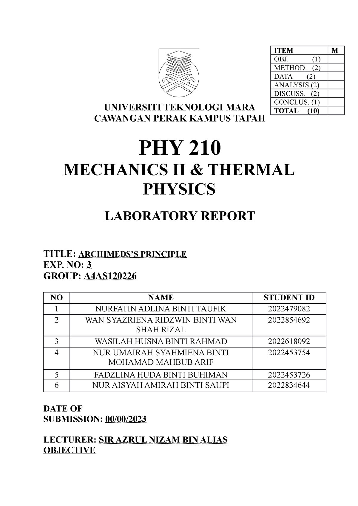 LAB Report PHY210 Experiment 3 - UNIVERSITI TEKNOLOGI MARA CAWANGAN ...