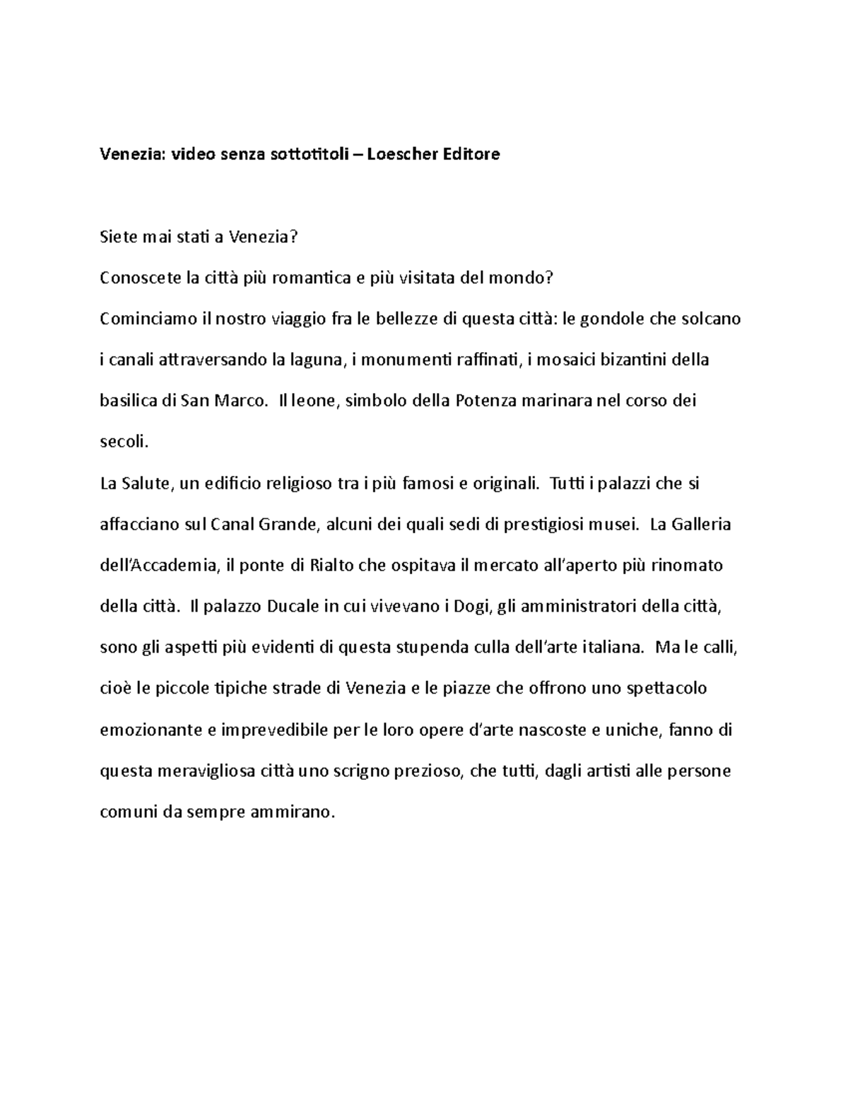 Complete text venezia - IT 003 Intermediate Italian (4) Advanced ...