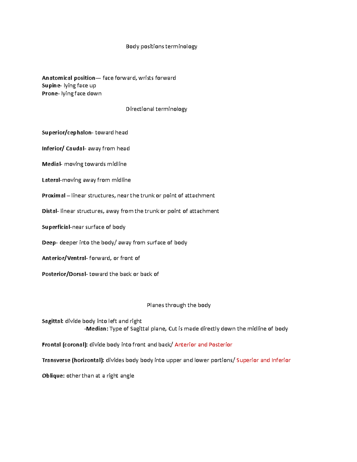 Directional terms - BIOL 2301 - San Jac - Studocu