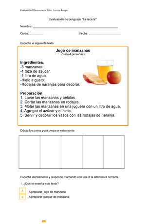 Comprensión lectora: La receta worksheet