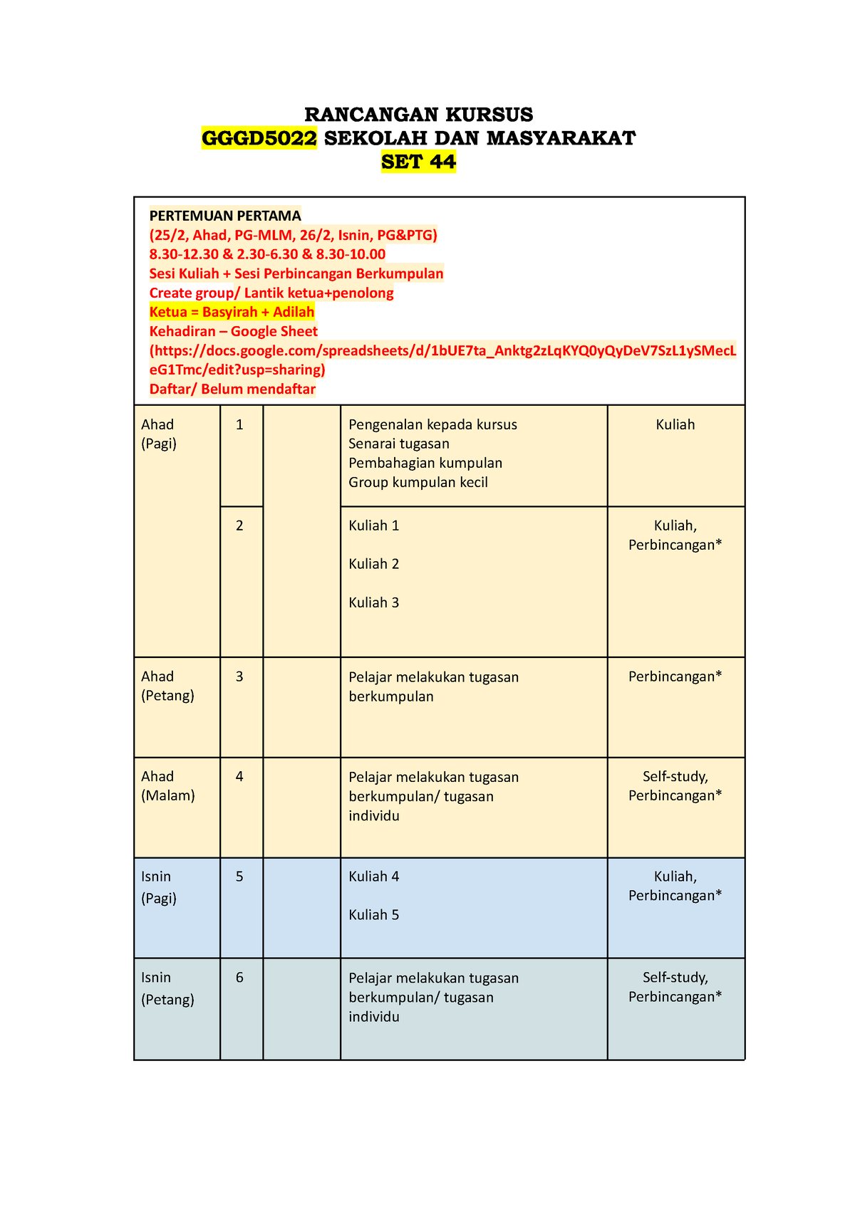 SET44 GGGD5022 Sekolah & Masyarakat Pertemuan 1 Rancangan Pembelajaran ...