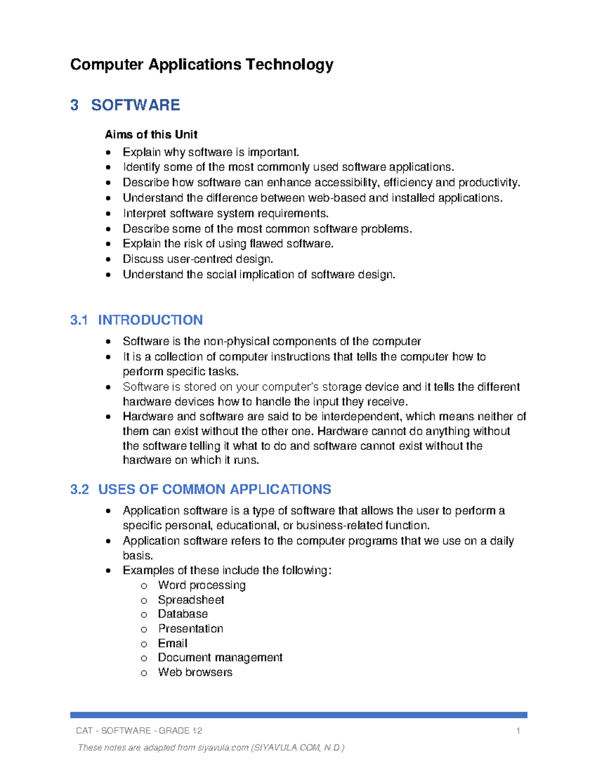 03 - Software - notes - CAT - SOFTWARE - GRADE 12 1 Computer ...