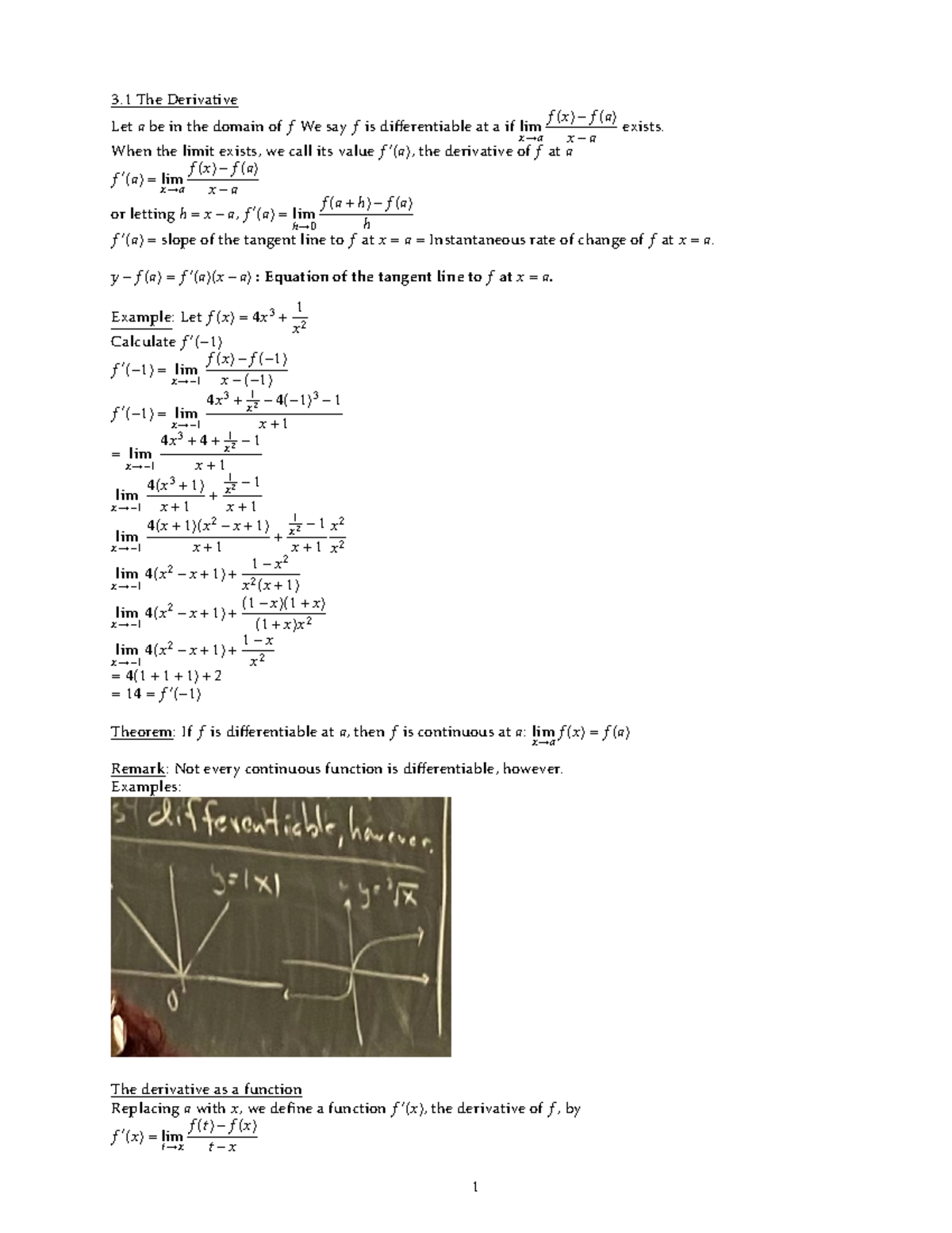 Math140 lecture notes 3.1 - 3 The Derivative Let a be in the domain of ...