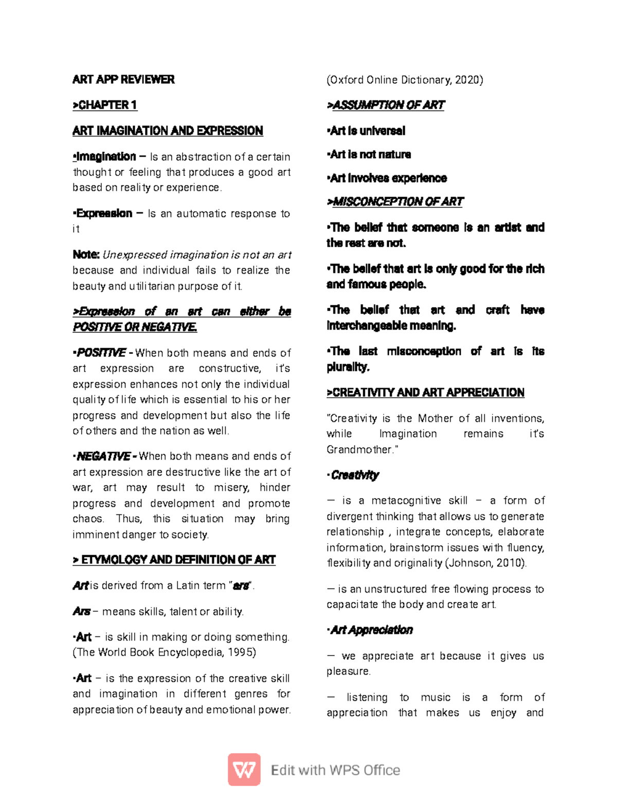 ART APP Chapter 1-3 Reviewer - ART APP REVIEWER >CHAPTER 1 ART ...