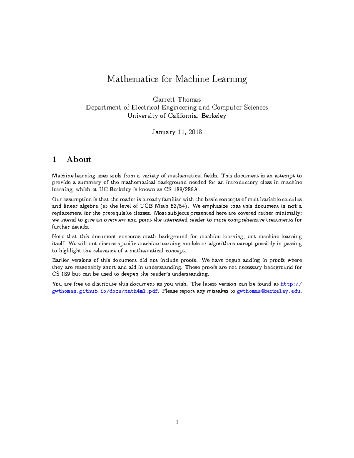Math4ml - Mathematics for Machine Learning - Mathematics for Machine ...