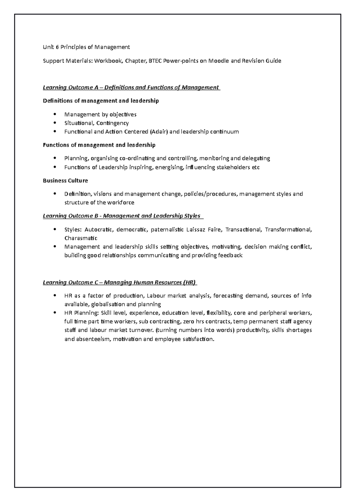 6 Topics and Layout - Unit 6 Principles of Management Support Materials ...