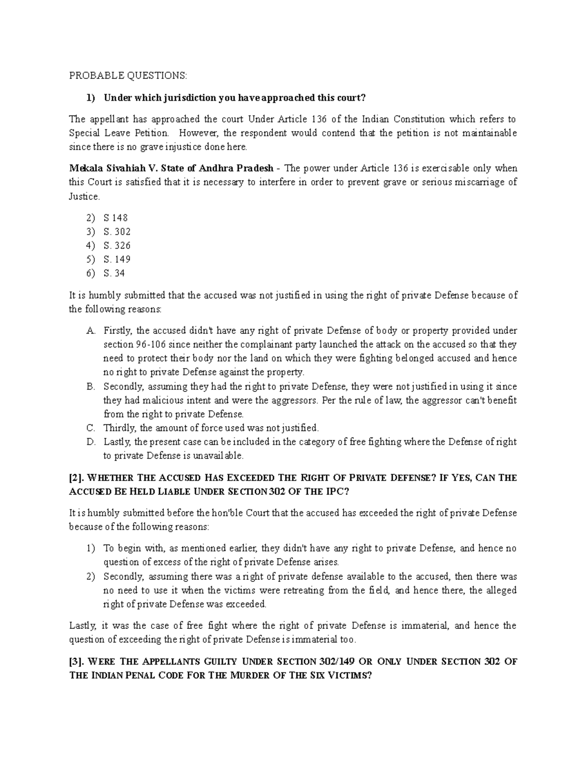 Probable Questions - ghhkk - PROBABLE QUESTIONS: Under which ...