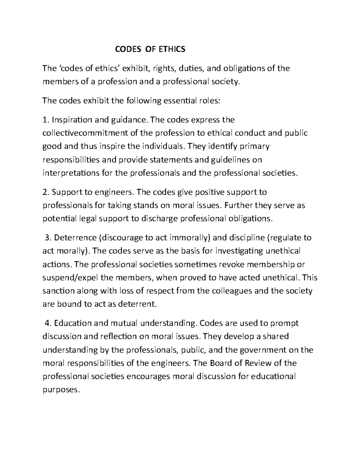 Codes OF Ethics NOTES CODES OF ETHICS The ‘codes of ethics’ exhibit