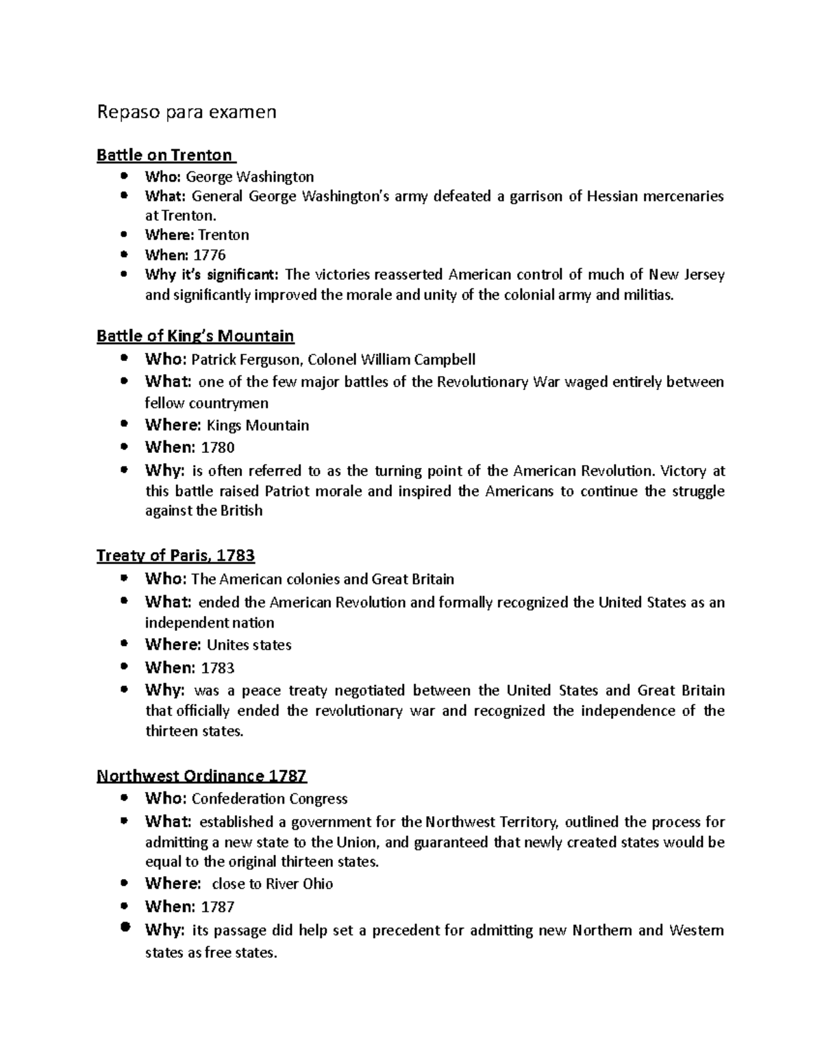 Examen 2 US history This is the summary of the main ideas of the