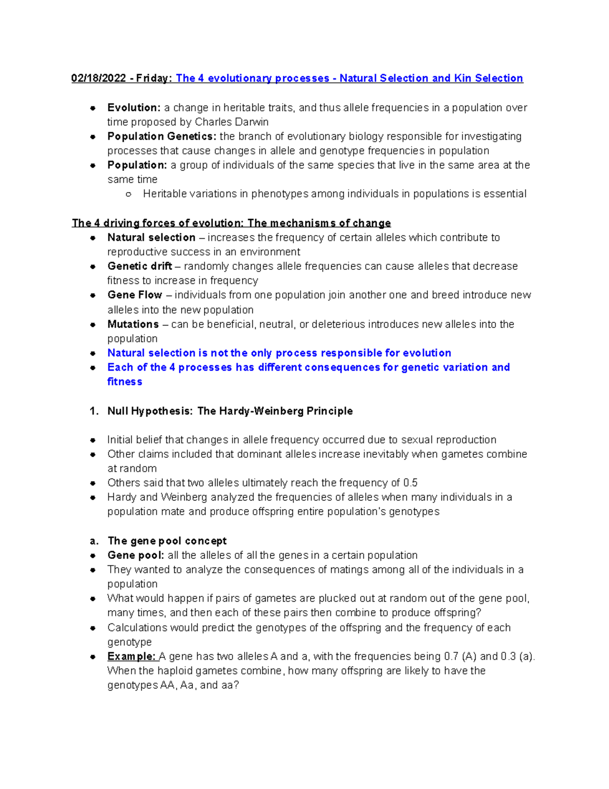 M2 Evolutionary Processes Chapter 23 - 02/18/2022 - Friday: The 4 ...