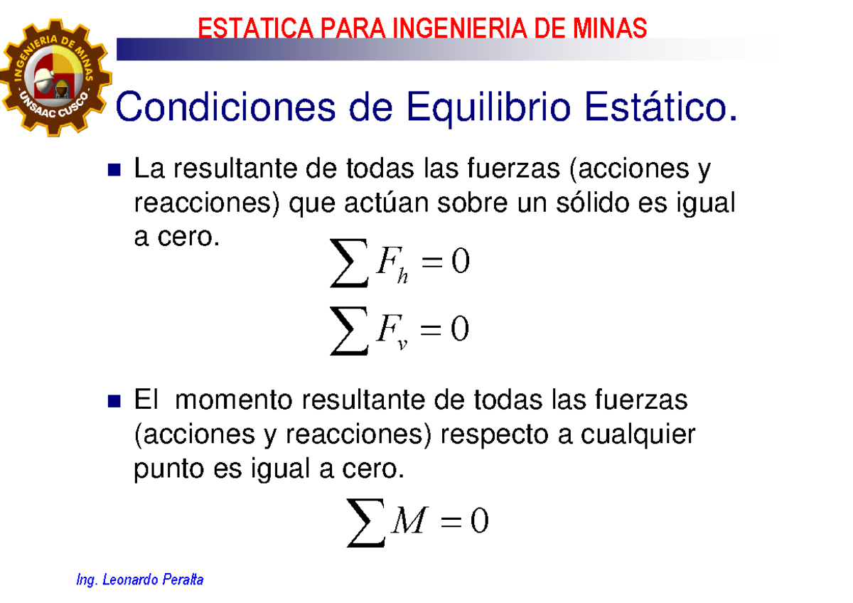 Vigas 1 - Condiciones de Equilibrio Estático. El momento resultante de ...