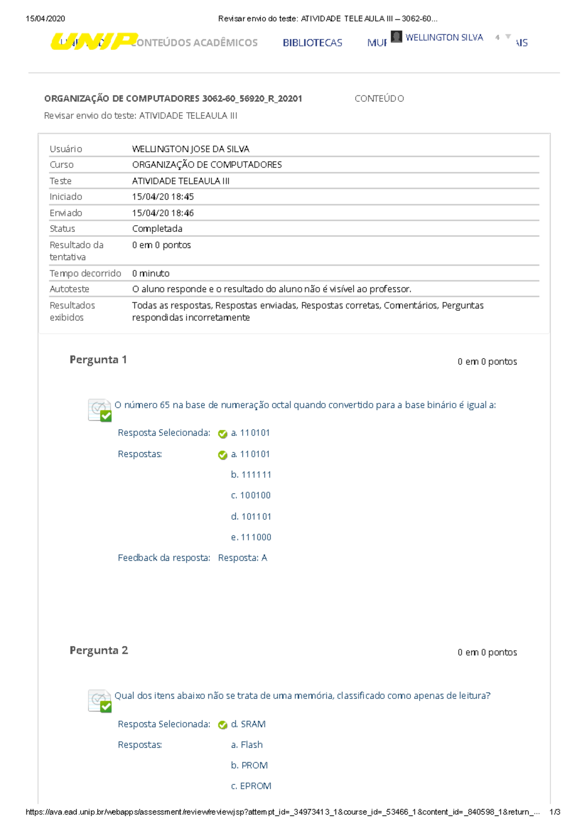 Revisar Envio Do Teste Atividade Teleaula III – 3062-60 - 15/04/2020 ...