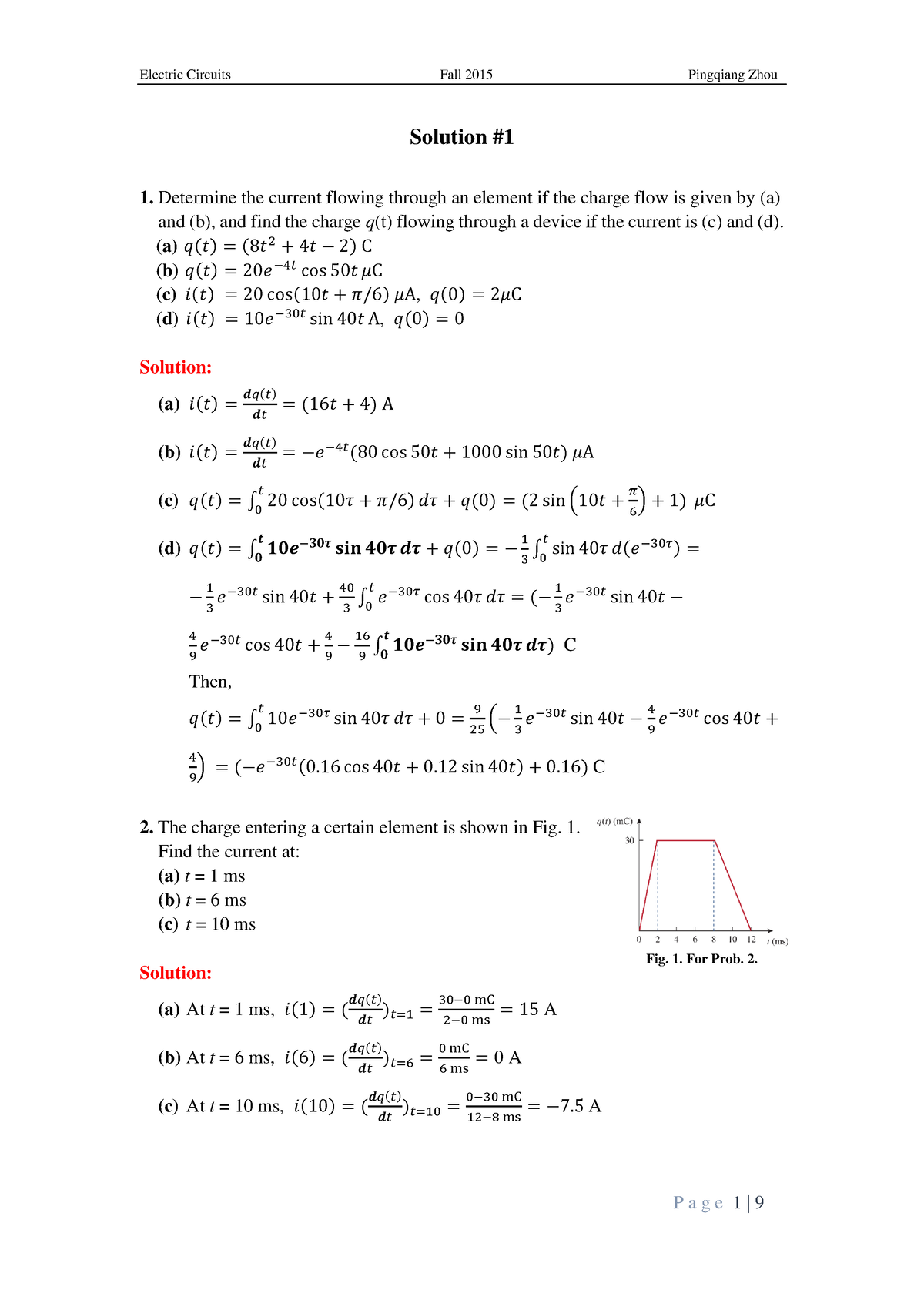 Hw1 solution - good. - Solution 1. Determine the current flowing ...